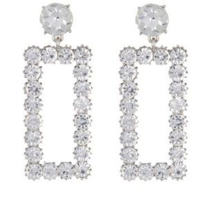 clear rhodium rectangle earring